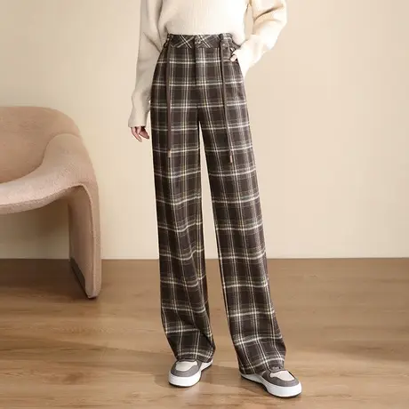 毛呢阔腿裤女秋冬2023新款高腰宽松复古直筒裤显瘦垂感长裤休闲裤商品大图