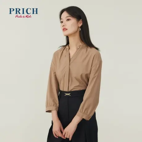 PRICH商场同款衬衫新品秋冬新款不易皱棉质金属链捏褶上衣女商品大图