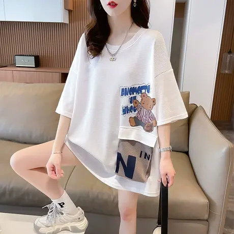 小众设计感短袖t恤女夏装韩版宽松大码中长款小个子百搭学生上衣图片