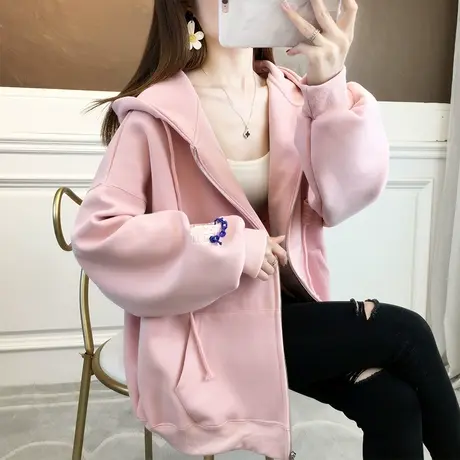 卫衣女春秋季韩版宽松设计感小众原宿bf慵懒风ins薄款开衫外套潮商品大图