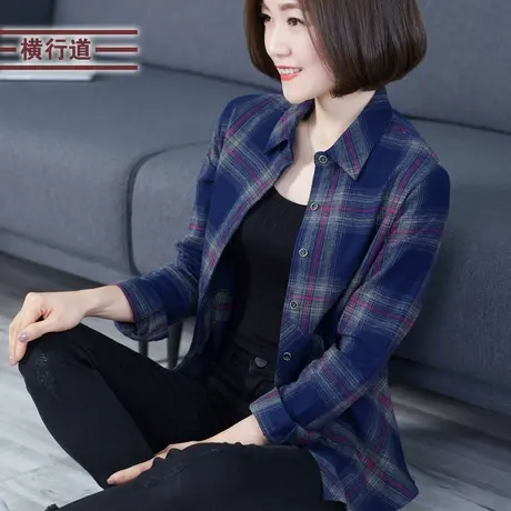 2025新款春季纯棉格子衬衫外套胖MM中年妈妈长袖宽松衬衣女装大码商品大图