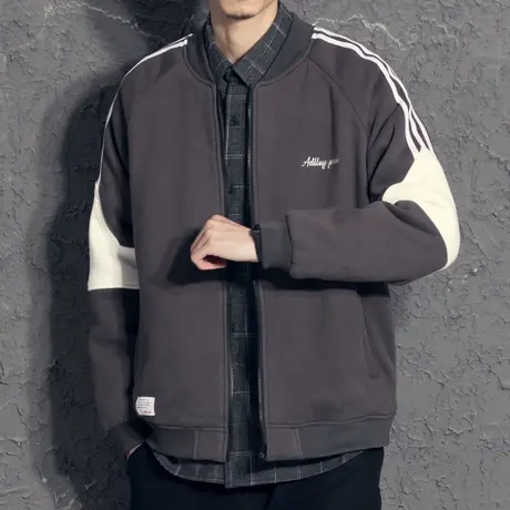 奕飏秋季男士美式潮牌拼色夹克宽松棒球服情侣青少年百搭休闲外套图片