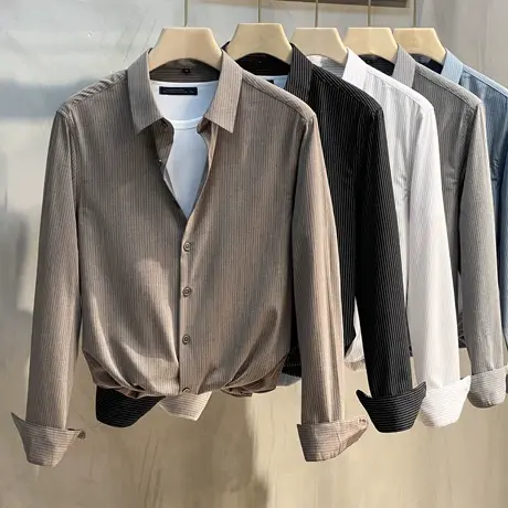 男士衬衫春秋新款商务休闲正装男装上衣服条纹衬衣长袖男韩版潮流图片