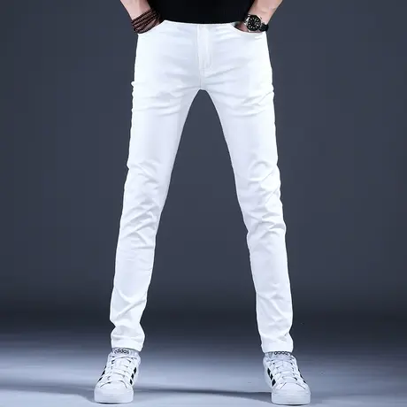 秋冬潮流潮牌白色牛仔裤男款修身小脚弹力时尚轻奢品牌夏天裤子男商品大图
