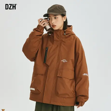 男女同款三防冲锋衣外套春秋款潮大码男装2023新款咖啡色夹克上衣商品大图