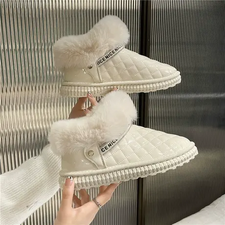 雪地靴女2022年冬季新款时尚防水防滑平底短筒皮毛一体东北大棉鞋图片