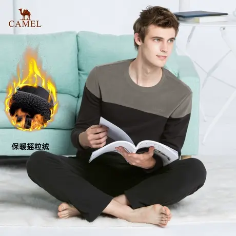 【骆驼内部专享】时尚休闲套头圆领拼色家居服套装男士卫衣卫裤装商品大图