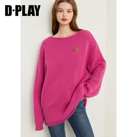 DPLAY冬慵懒风轻奢羊毛玫瑰果酱宽松卷边加厚针织套头毛衣商品大图