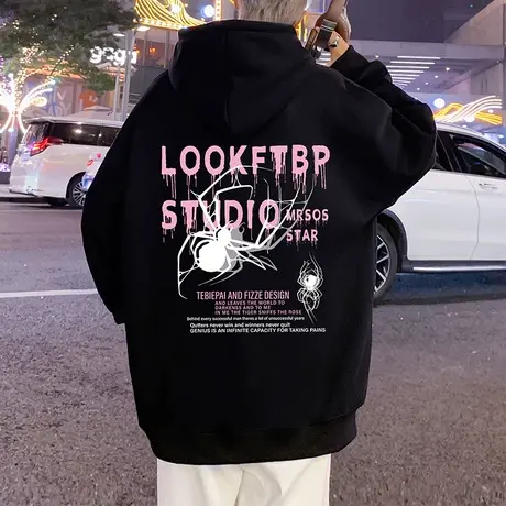美式潮牌嘻哈hiphop蜘蛛卫衣男春秋款宽松欧美风高街连帽情侣外套图片