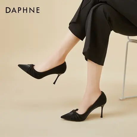 达芙妮小高跟单鞋女夏季细跟春秋2022年新款黑色职业通勤浅口尖头商品大图
