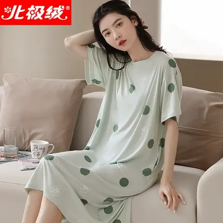北极绒莫代尔睡裙女士夏季薄款2022年新款短袖睡衣宽松大码家居服商品大图