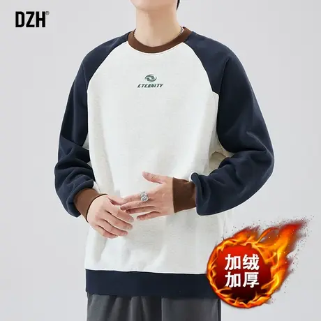 男士加绒加厚卫衣男2024冬季新款圆领长袖t恤宽松针织运动上衣潮商品大图