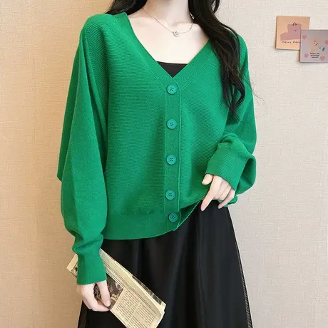 伊自尚2023年新款胖mmV领大码女装气质宽松针织毛衣开衫外套6612商品大图