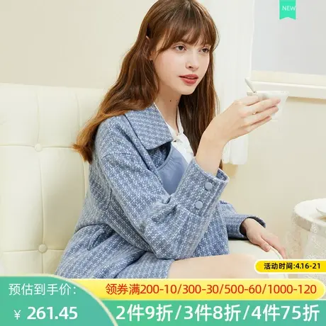 秋水伊人2022新款清新格纹宽松时尚外套2A324图片