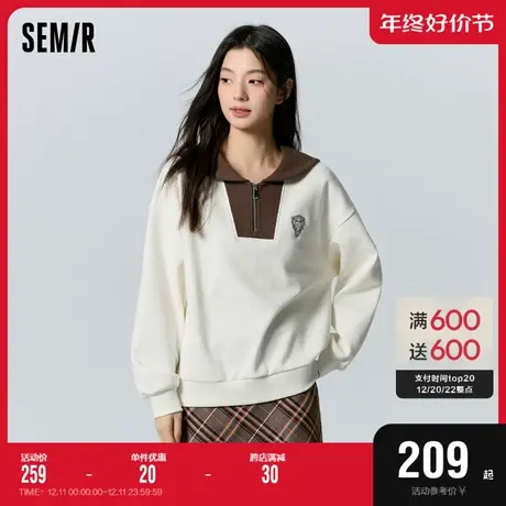 [商场同款]森马卫衣女大翻领学院风复古2023冬季新款宽松肌理上衣图片