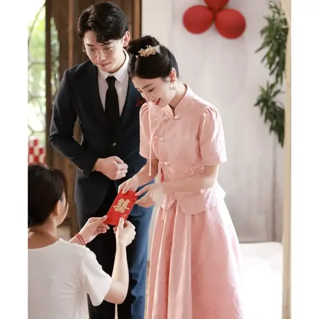 粉色中式敬酒服2023新款新娘回门服订婚礼服女夏季旗袍秀禾服嫁衣商品大图