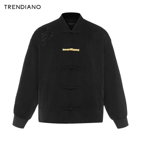 TRENDIANO经典系列新中式字母提花外套2024年国风廓形开衫上衣男商品大图