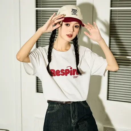 唐狮发泡印字母短袖T恤女夏季2024新款独特别致上衣内搭打底衫sz商品大图