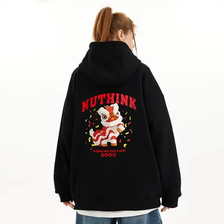 Nuthink新年过年宽松醒狮卫衣男潮牌冬季加绒加厚大码男款外套潮商品大图