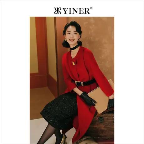 【1996系列】YINER音儿女装冬季优雅复古羊毛双面呢大衣外套图片