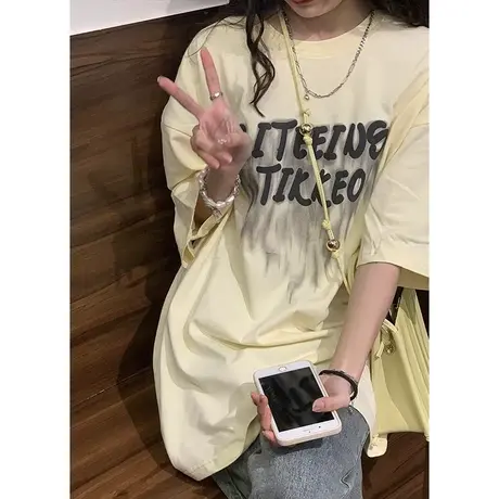 纯棉短袖t恤女夏季宽松韩版慵懒风半袖设计感小众chic港味上衣服商品大图