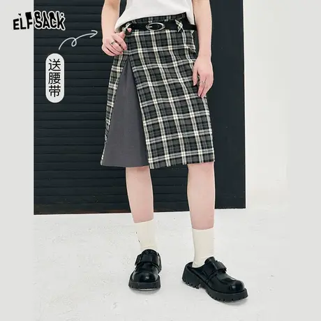 妖精的口袋灰色拼接格子半身裙女2024春季新款显瘦美式风a字裙子图片