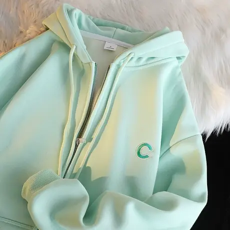 设计感连帽拉链卫衣女秋冬加绒加厚ins潮牌宽松大码chic港味外套图片