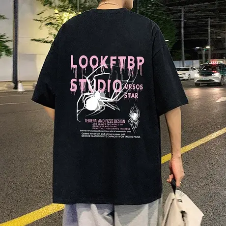 纯棉短袖t恤男夏季2024新款美式潮牌宽松半袖oversize男生体恤衫商品大图