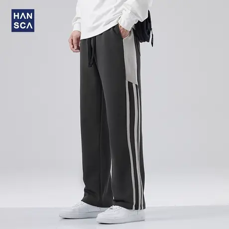 hansca松紧腰运动休闲裤男秋季新款潮牌条纹宽松美式直筒垂直长裤商品大图