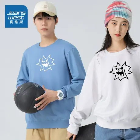 LE真维斯2024春季新款男女同款时尚印花休闲长袖宽松微弹圆领卫衣商品大图