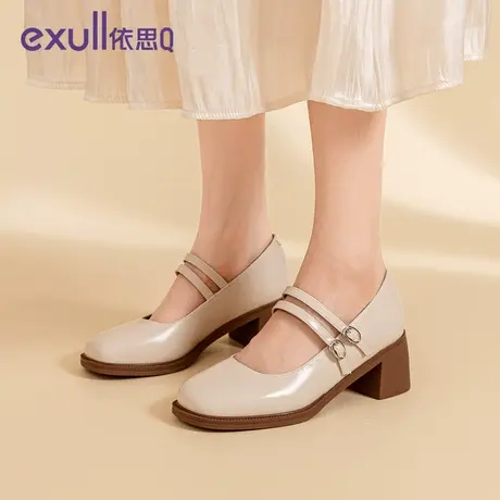 依思Q不累脚单鞋2023新款小皮鞋女晚晚鞋子高跟鞋粗跟玛丽珍女鞋图片