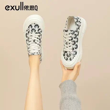 依思q帆布鞋女2024新款鞋子女生春秋娃娃头小众休闲板鞋豹纹女鞋图片