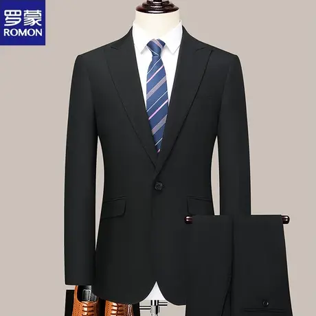 罗蒙男士西装外套修身韩版黑色西服套装男商务正装职业装新郎结婚图片