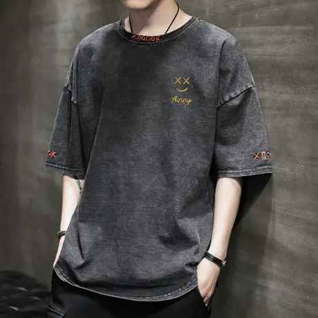 t恤男短袖夏季2023新款潮牌ins港风宽松百搭五分袖体恤男士上衣服商品大图