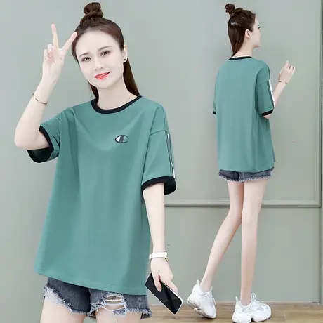 全棉短袖t恤女夏2023年新款时尚韩版大码中长款宽松半袖体恤纯棉图片