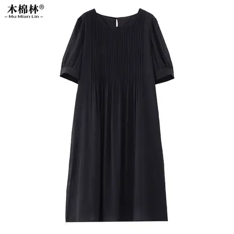 微胖MM宽松遮肚显瘦圆领大码女装连衣裙2023夏季通勤中长款通勤裙图片