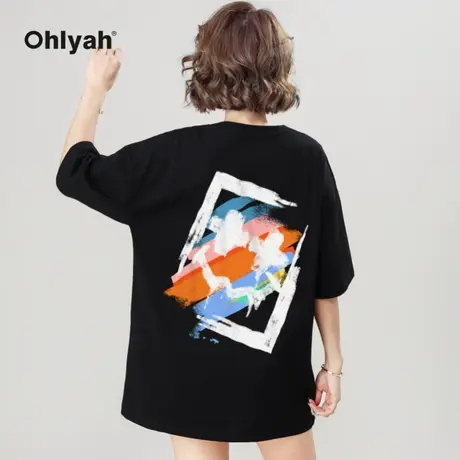 Ohlyah韩版t恤女男i情侣装夏装纯棉宽松短袖笑脸印花学生半袖潮牌商品大图