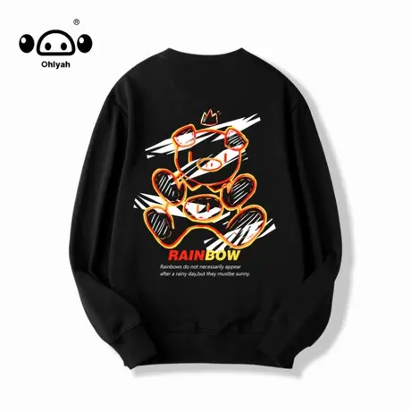 Ohlyah无帽卫衣女新款国潮牌ins春秋薄款2023年慵懒黑色小熊上衣图片