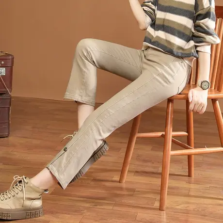 韩潮袭人高腰抓毛直筒休闲裤子女2022冬季新款显瘦开叉西装烟管裤图片