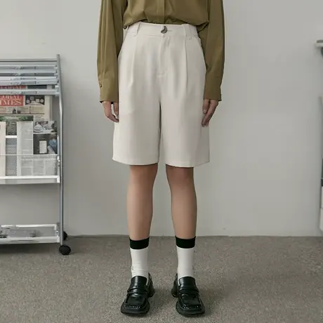 omont蛋挞家复古高腰直筒五分裤女夏季薄款中裤裤子休闲A字裤短裤商品大图