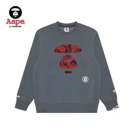 Aape旗舰店男装秋冬经典红色迷彩图案印花薄绒圆领卫衣3975XXJ商品大图