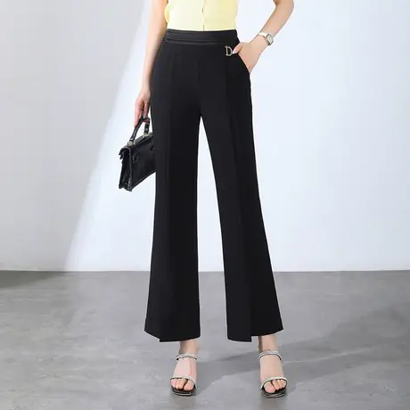 黑色开叉微喇裤时尚气质长裤高腰显瘦休闲裤夏季2023新款韩版裤子图片