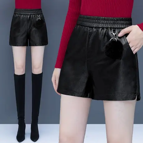 黑色皮短裤女2023年春秋季新款外穿黑色靴裤潮高腰百搭显瘦PU皮裤图片