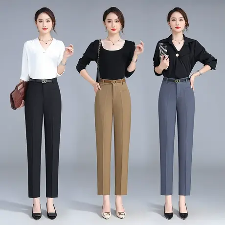 灰色小脚西装裤子女秋季新款高腰显瘦九分烟管裤韩版小个子哈伦裤图片