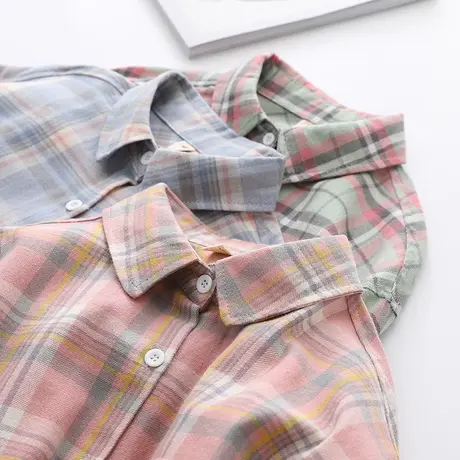 2020年秋装新款格子衬衫女士长袖衬衣上衣韩版纯棉宽松外套衬衣潮商品大图