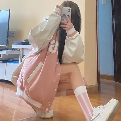 oversize外套女秋冬加厚宽松韩版小个子美式复古夹克棒球服ins潮图片