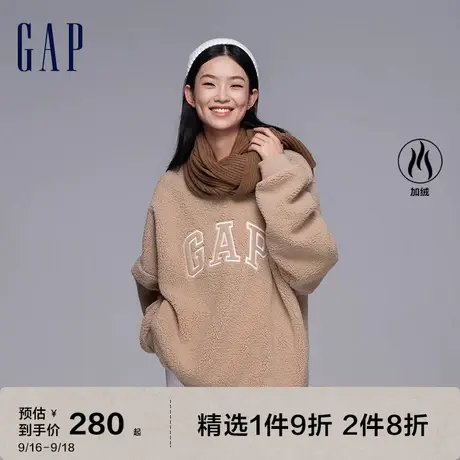 Gap女装秋冬2023新款LOGO仿羊羔绒宽松卫衣756467加绒上衣图片
