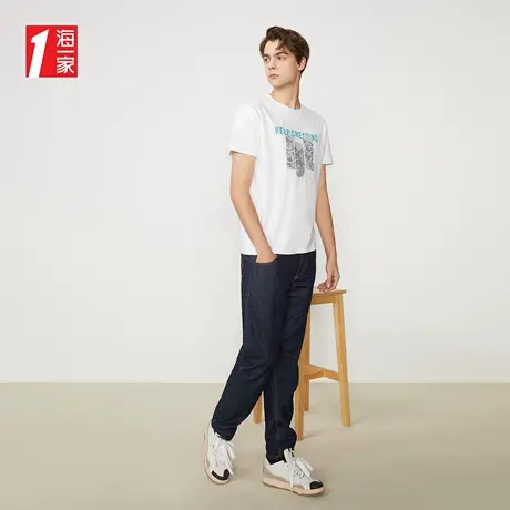 海一家时尚印花短T新款简约日常休闲舒适圆领短袖T恤男商品大图