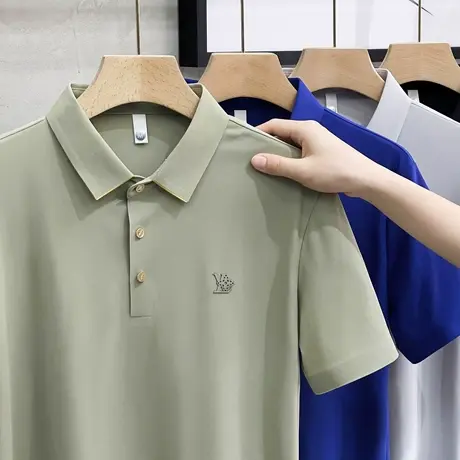 高端休闲保罗2023夏季冰丝无痕短袖polo衫男士青年翻领T恤薄上衣商品大图