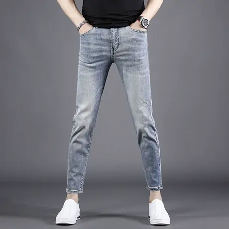 2023新款九分牛仔裤男修身小脚夏季薄款浅色蓝弹力男士裤子9分裤商品大图